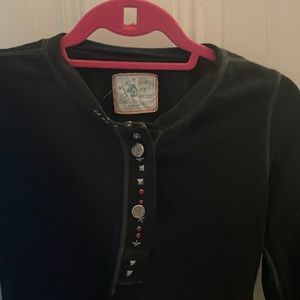 Free People Black long sleeve with decorative buttons